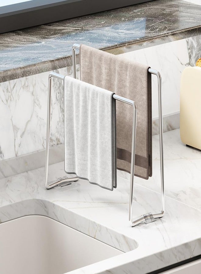 MINGFANITY Home Kitchen Countertop Dishcloth Drying Rack, SUS304 Stainless Steel 2 Arms Dishcloth Holder, Hand Towel Stand Rack,Dishcloth Storage Rack - Image 1